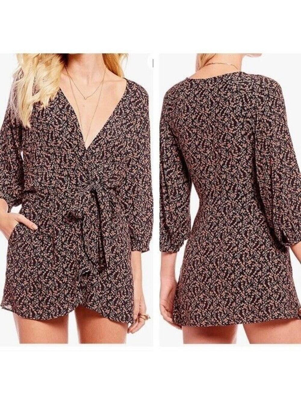 Free People EUC Women's Black Blush Clara Floral Tunic Size Small
